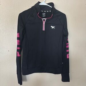 Victoria’s Secret PINK Black and Pink Quarter-Zip Pullover with reflective